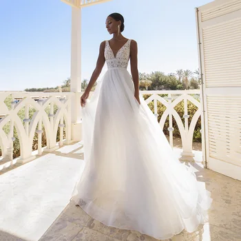 vestido de noiva Boho Vestidos de Noiva 2023 V Neck Beach Lace Nupcial Vestidos de Casamento Boêmio Tulle A Linha de Vestido de Noiva