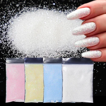 10g/saco de Açúcar Colorido Unhas de Glitter Colorido Brilhante Doces Pó de Efeito do avental Branco Preto Transparente Poeira Unhas Arte DIY Suprimentos