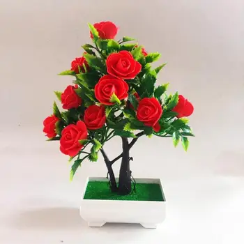 Decoração com Flores Artificiais Plantar Rosas em Vasos de Bonsai Escritório Jardim do ambiente de Trabalho Enfeite Decoração de Flores Artificiais no Pote Para a Casa De