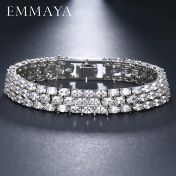 EMMAYA 3 Camadas de Cor Prata, Bracelete de Cristal Brilhante Nova Moda CZ Mulheres Braceletes Pulseira