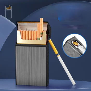 Fino Cigarro Pacote com 20 Cigarros Caso de Carregamento USB Cigarro de Caso Integrado mais leve Fumar Conjunto Briquets Et Accessoires Fumeurs