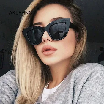 Nova Moda Retrô Mulher de Óculos de sol de Marca Designer Vintage Olho de Gato Preto Óculos de Sol Feminino Senhora UV400 Oculos