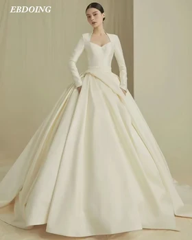 O Mais Novo De Luxo Bola Vestido De Casamento Vestido De Noiva De Cetim Princesa Completa Mangas Casar Feitos Mais Tamanhos De Vestidos De Novias