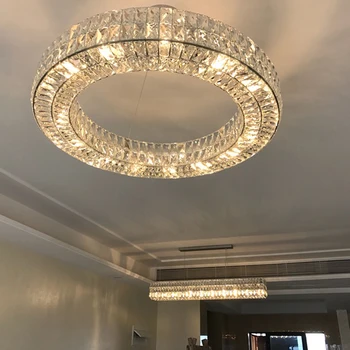 FKL Rodada Lustre de Cristal de Iluminação Para a Sala de Quarto de Hotel Villa Retângulo de Jantar LED Lustres Casa Luminárias