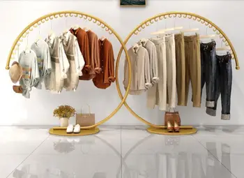 Andar de display montado em rack de Zhongdao prateleira de loja de roupas criativas de ouro da cremalheira de exposição da mulher a loja de roupas de cabide