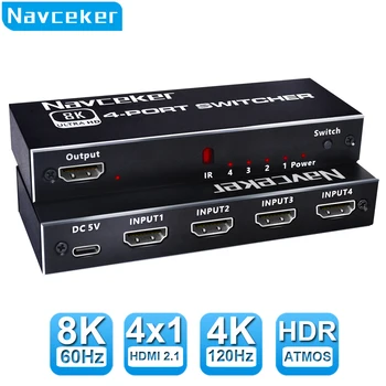 Navceker 8K HDMI 2.1 Comutador Selector de 4K 120Hz HD Mudar Splitter HDMI 4 Em 1, 3 Em 1 para notebook PC Interruptor TV Caixa de PS5