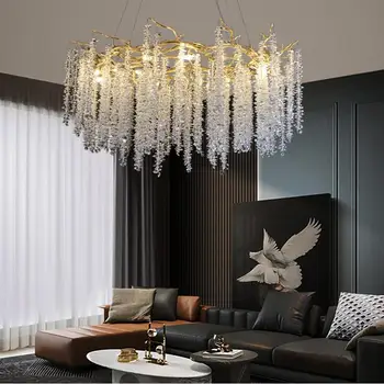 Moderno ramo lustre de cristal Villa sala de estar decoração do ouro designer francês de cristal de fixação