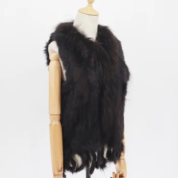 Fábrica Personalizada 2021 Moda Real de Coelho, Pêlo de Borla Colete de High-end Mulheres de Malha sem Mangas, Coletes Natural Raccoon Casaco de Peles