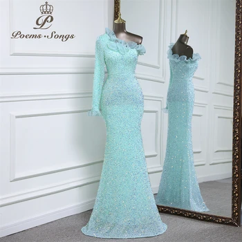 vestidos de festa luxo longo 2022Sexy sorte azul de paetês com vestidos de Noite vestido de noiva vestido de Cerimónia vestido de dama de honra vestidos de festa