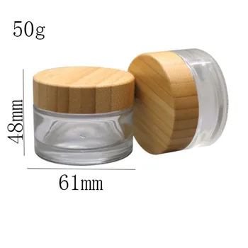 50g claro creme cosmético frasco com grão de madeira de bambu tampa de vidro garrafa vazia creme de pele recipiente de embalagem