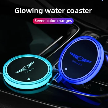 2pcs Para Hyundai GENESIS g80 g70 g90 gv80 gv70 Auto Acessórios do Carro do DIODO emissor Logotipo da Copa do Titular Almofadas RGB Mudando de Carregamento USB porta-copos