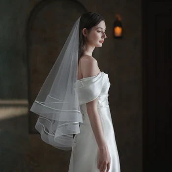 Casamento Requintado De Noiva De Véu Branco 2-T Tule Macio, Elástico De Compensação De Borda Noiva Blush Véu Mulheres Casamento Acessórios V851