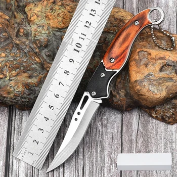 Cabo de madeira faca tática bolso de dobramento de aço inoxidável faca, um bom presente para o acampamento, sobrevivência, e ao ar livre uso diário