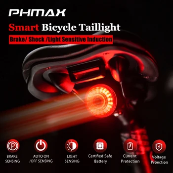 PHMAX Bicicleta as Luzes Traseiras Smart Auto Start Stop de Freio de Bicicleta Lanterna Para Bicicleta Luz Impermeável Carga USB Traseira da Bicicleta as Luzes