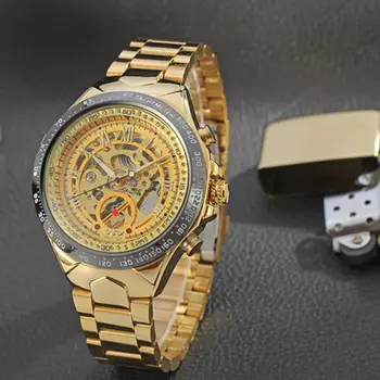 VENCEDOR Homens Relógios de Ouro Relógio Mecânico Automático Esqueleto Masculino relógio de Pulso de Aço Inoxidável Banda Marca de Luxo de Design Desportivo