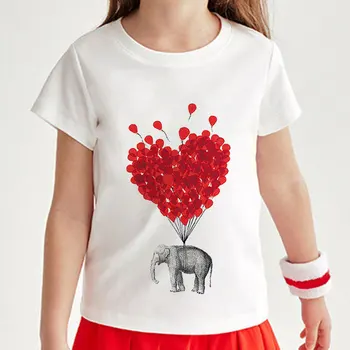 Planta Elefante Balão Bonito Meninas Roupas de Streetwear Meninos Camisas de Manga Curta Menina Tops Cartoon Casual T-shirt Miúdos Moda