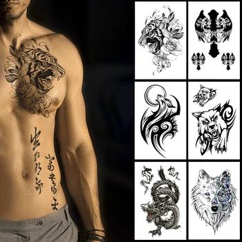 Impermeável Tatuagem Temporária lobo tigre totem Falso Tatto Flash Tatoo cruz anjo Braço de tamanho médio, arte Tatuagens para Mulheres, homens