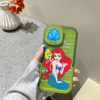 A Disney A Pequena Sereia, a princesa Ariel Câmera à prova de Poeira espelho de maquilhagem Caso de Telefone Para o Iphone 11 12 13 Pro Max X Xr Xs Tampa