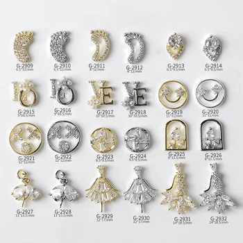 2Pcs de Luxo de Design de Unhas de Arte Zircão Jóias Strass Cristal de Unhas 3D Encantos de Ouro Prata DIY Manicure Pingente de Luxo Pedras