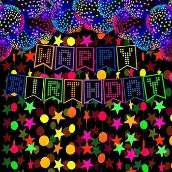Neon Festa Decoração de Feliz Aniversário Faixa Brilhante Guirlandas Luminosa Fluorescente Balões de Látex que Brilham no Escuro, Fornecimentos de Terceiros