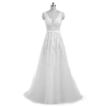 Vestido De Noiva Para Boda Civil Branco Vestido de Casamento Vestido De Festa Apliques Zíper do Vestido de Uma linha de Sweep Trem Vestido de 0248