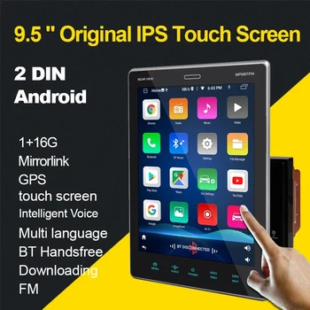 9.5 polegadas 2 din Universal de som do Carro Android Rádio 1+16G Ajustável IPS Tela de Toque BT FM Mirrorlink de Vídeo do Carro do Sistema de Áudio