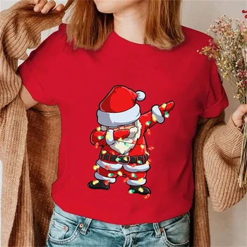 Engraçado Natal DAB Santa Imprimir T-Shirt para as Mulheres Roupas de Harajuku Gráfico Camisa Femme Feliz Natal das Mulheres Camisa Feminina Tshirt
