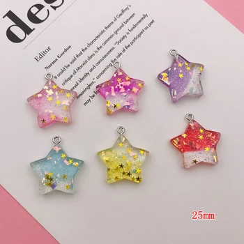10pcs Venda Quente Resina Bonito Kawaii Glitter Cinco Estrelas Charme para Chaveiro, Brinco, Scrapbooking, DIY Fazer, Colar