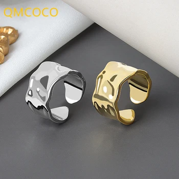 QMCOCO coreano INS Estilo de Personalidade Cor de Prata Irregular Desenho Geométrico Grande Anel Tendência Abrir Ajustável Mulher Anéis