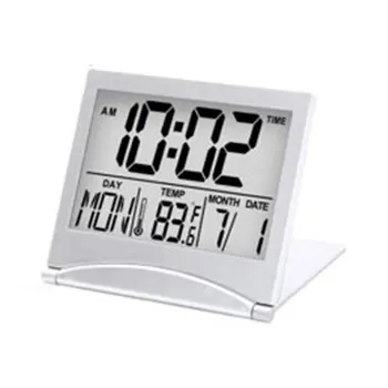 Relógio Despertador Digital LCD Dobrável de Viagem Relógio Com Calendário Temperatura Repetir Visor Grande Relógio de Mesa
