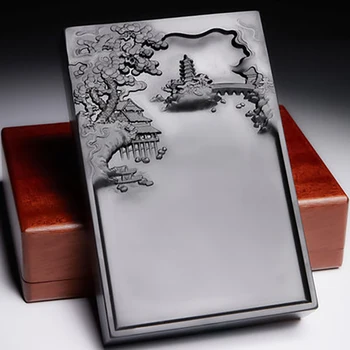 Ela Yan Yan Tai Tinta de Pedra Caligrafia Chinesa Tinteiros Pedra Natural, com Caixa de Presente Wen Fang Shi Bao