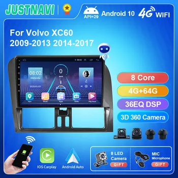 JUSTNAVI 2Din Android 10 auto-Rádio Estéreo Para Volvo XC60 2009-2017 Player de Multimídia de Navegação GPS BT Carplay Auto Nenhum DVD 2din