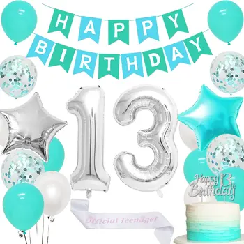 13 Festa de Aniversário, Decoração de Balão Conjunto com Feliz Aniversário Banner Garland Faixa para Meninas de 13 Anos de Aniversário de Suprimentos