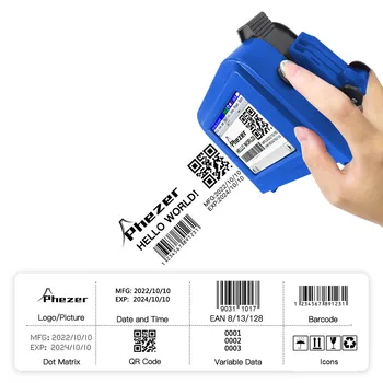 Phezer PC11 Impressora Portátil de Barra QR Código do Lote Número de Data Logotipo da Data de Vencimento T-shirts de 12,7 mm de Mão Jato de tinta Impressora Rótulo Mini