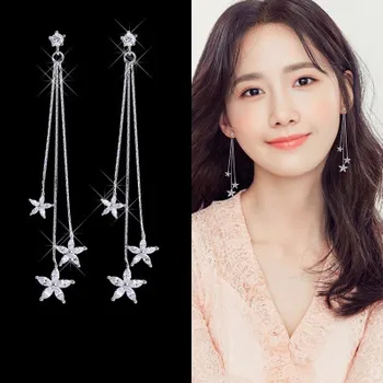 Moda de estrela de Cinco pontas flor Imitatio cristal Borlas Eardrop Elegante Para as Mulheres Brincos pendientes brincos ornamento
