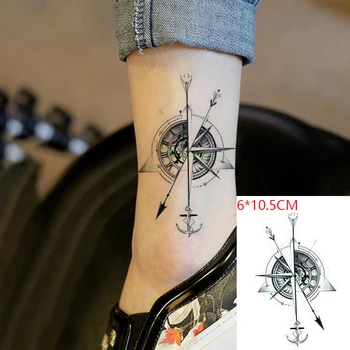 Impermeável da Etiqueta Temporária Tatuagem Bússola Seta Romano Relógio Âncora Pequeno Corpo Arte Flash Falsificação da Tatuagem Tatuagem para Mulheres, Homens