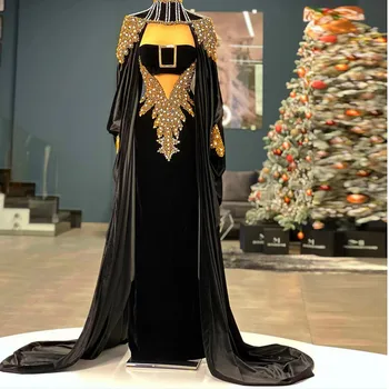 Dubai Sereia Vestidos De Veludo De Manga Longa, Com Gola Alta, Enfeites De Lantejoulas Muçulmano Formal, Festa De Formatura Vestido De Vestes De Soirée