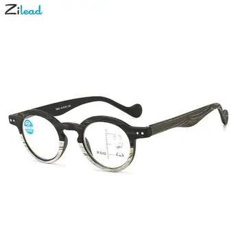 Zilead +1/+../+3.5 Inteligente Progressiva Óculos De Leitura Grão De Madeira Redonda Armação De Óculos De Leitura Simplicidade Hipermetropia Óculos