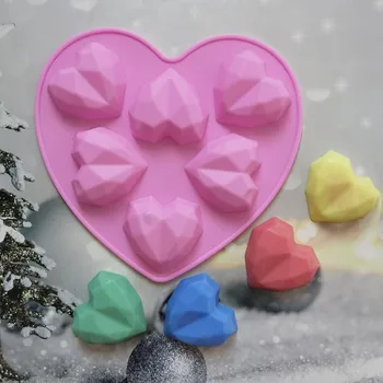 3D Geométricas Bolo de Moldes de Coração em Forma de Silicone Bolo de Moldes de Muffin de Chocolate Cookies de Cozimento de Moldes para a Cozinha Ferramentas de Cozimento