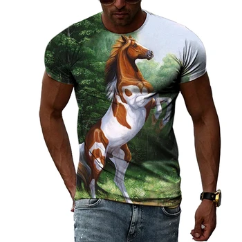 Nova Moda Animal Cavalo t-shirt para homens de Verão Casual 3D gráfico de Impressão de t-shirts Personalidade Tendência de Hip Hop de manga curta t-shirts