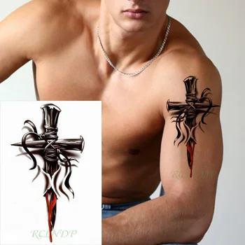 Impermeável da Etiqueta Temporária Tatuagem de cruz corda amarrada prego Tatto na Perna, Braço de Volta Tattos Flash Tatoo Falsas Tatuagens para Homens Mulheres