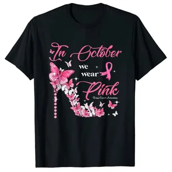 Borboleta Em Outubro De Nós Usam Rosa Sobreviventes De Câncer De Mama T-Shirt Gráfico T-Shirts Mulheres De Roupas