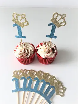 Uma Coroa De Cupcake Topper, Primeiro Aniversário, Glitter Parte Superior Do Bolo, 10 De Festa Bolo Toppers, Número 1 Cupcake, Aniversário De Princesa, Especial