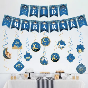 2022 Decoração Ramadã Estrelas, Lua Guirlandas Penduradas Redemoinhos Eid Mubarak Banner Ramadã Mubarak Kareem Muçulmano De Eid Decorações Do Partido