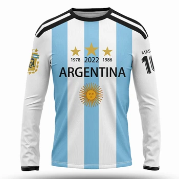 Argentina 3 Estrelas em Long Sleeve T-camisas dos Homens de Moda 3d Camisetas estampadas Tops Argentina Jersey 2022 Casual Roupas Vestuário Masculino