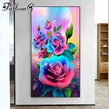 Mosaico de Arte Colorido Rosa Diamante Pintura de Flores Diy Ponto de Cruz, Kit de Strass, Bordados Florais Fotos de Decoração de Casa de AA3886