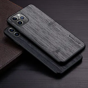 Case para iPhone 14 13 12 11 Pro XS Max Mini XR X 7 8 6 6S Mais funda madeira de bambu padrão capa de Couro de Luxo coque caso capa