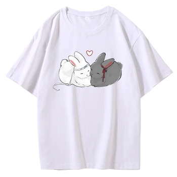 Anime Mo Dao Zu Shi T-Shirt Wangxian Coelho de Impressão Camiseta de Algodão Puro Solta Tops Selvagem Camiseta Meninas Tees O decote do Vestuário de Presentes
