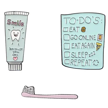 Cartoon Escova de dentes pasta de dentes de Metal Esmalte Broche Bonito Diariamente PARA FAZER a Lista de Crachá de Pin Exclusivo da Moda bijuteria Acessórios de Presente