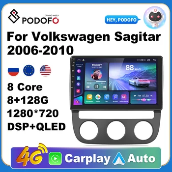Podofo Autoradio 2Din Android Rádio Carplay Para a Volkswagen Sagitar 2006-2010 AI Voz 4G, GPS, Car Multimedia Player de Vídeo Estéreo